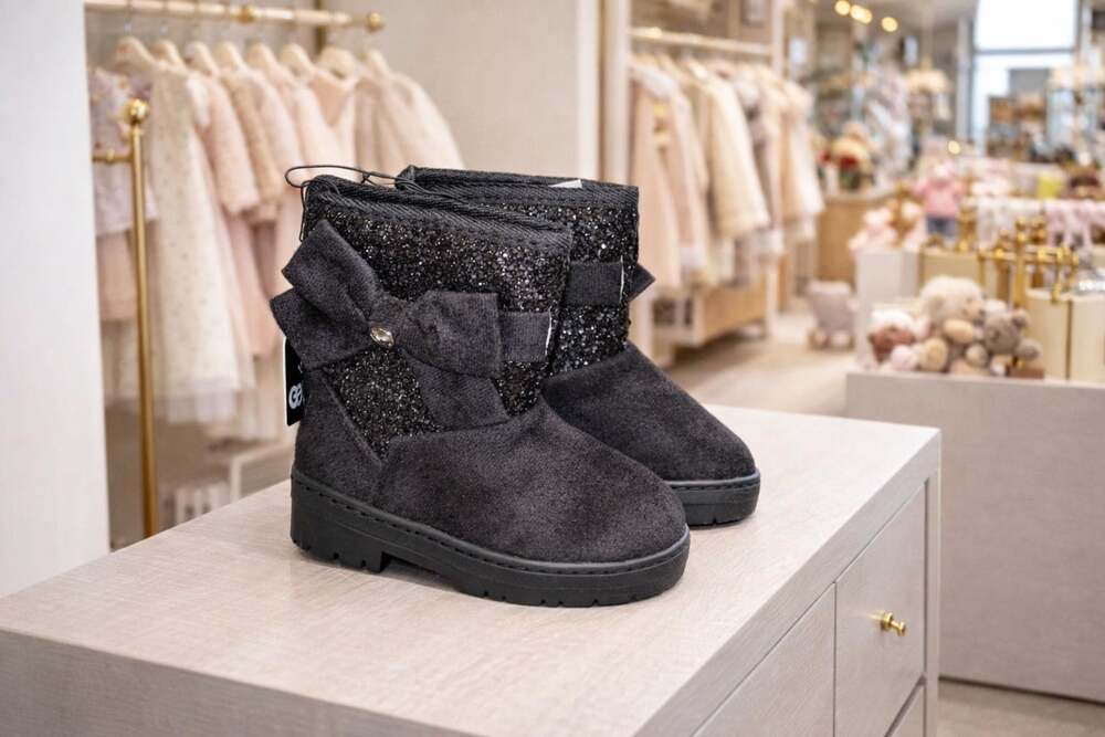 Bebe Girls Toddler Black Glitter Faux Fur Winter Boots Size 7 NWT Holiday Glam
